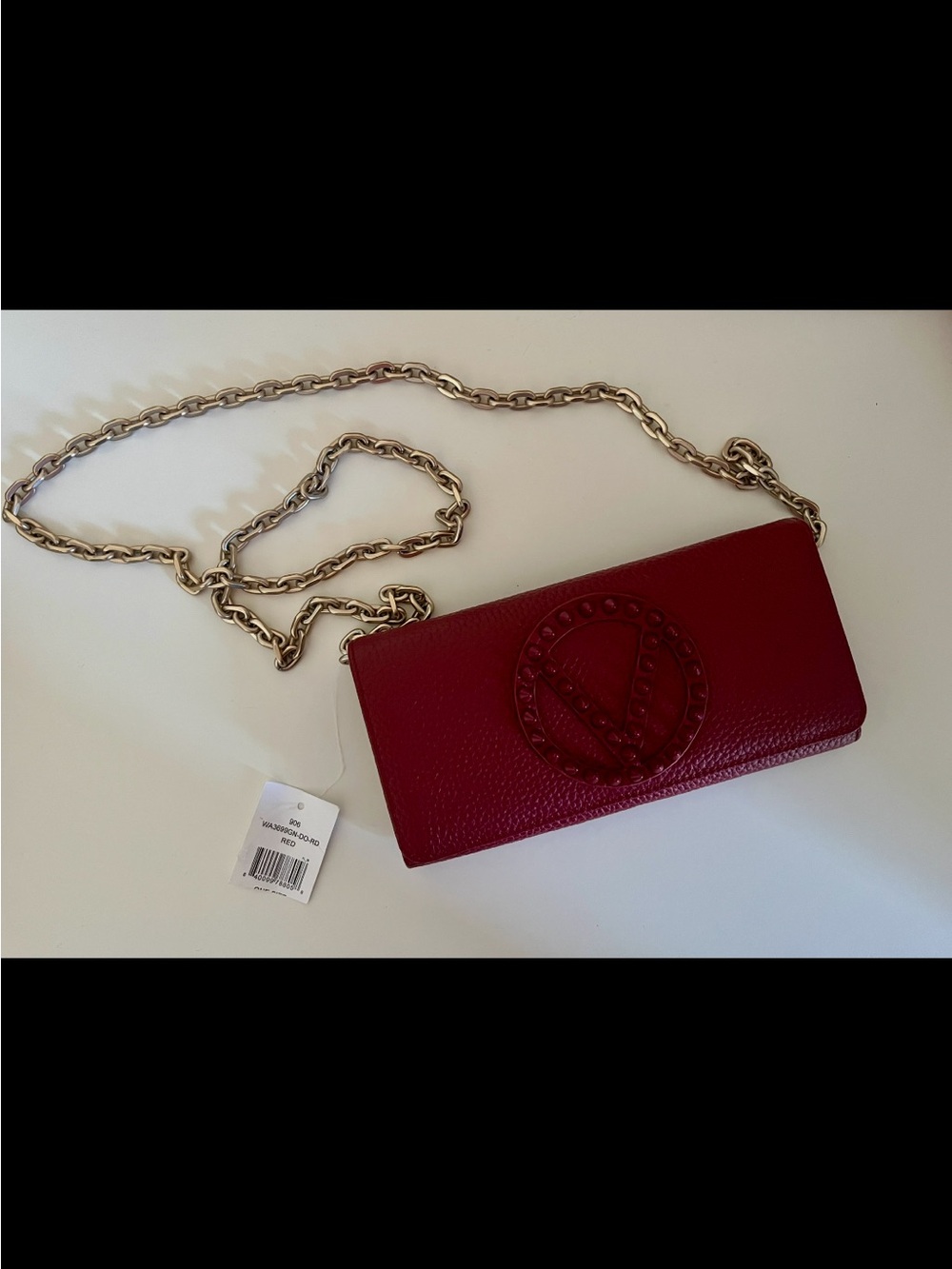 Valentino Burgundy Pebbled Leather Crossbody with Gold Chain